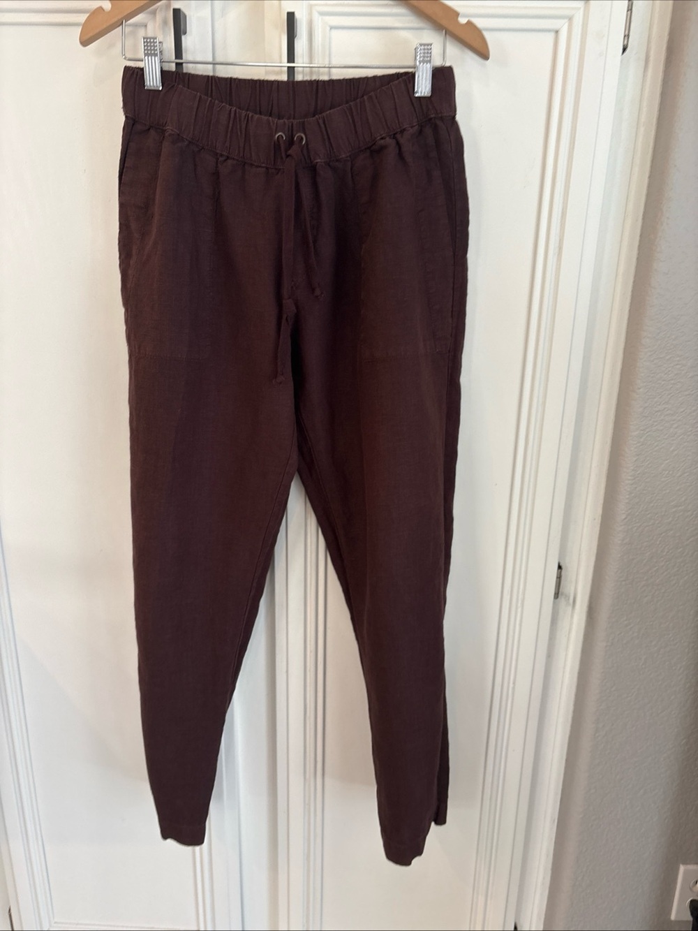 EUC Enza Costa 100% French Linen Easy Dark  Brown Pants Size 3 / Large